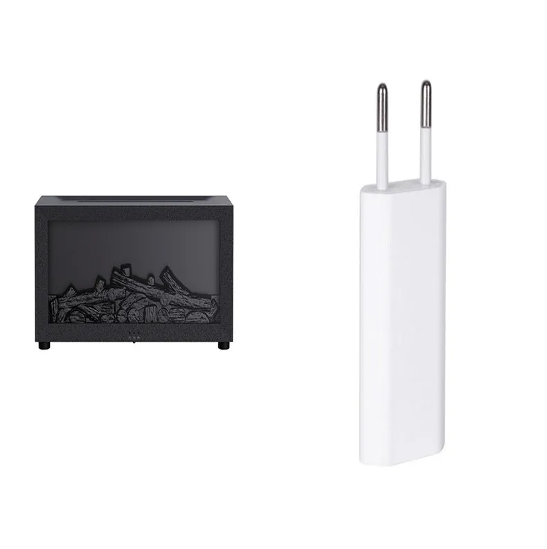Square flame aromatherapy diffuser with 3D flame effect and colourful base lighting on desktop