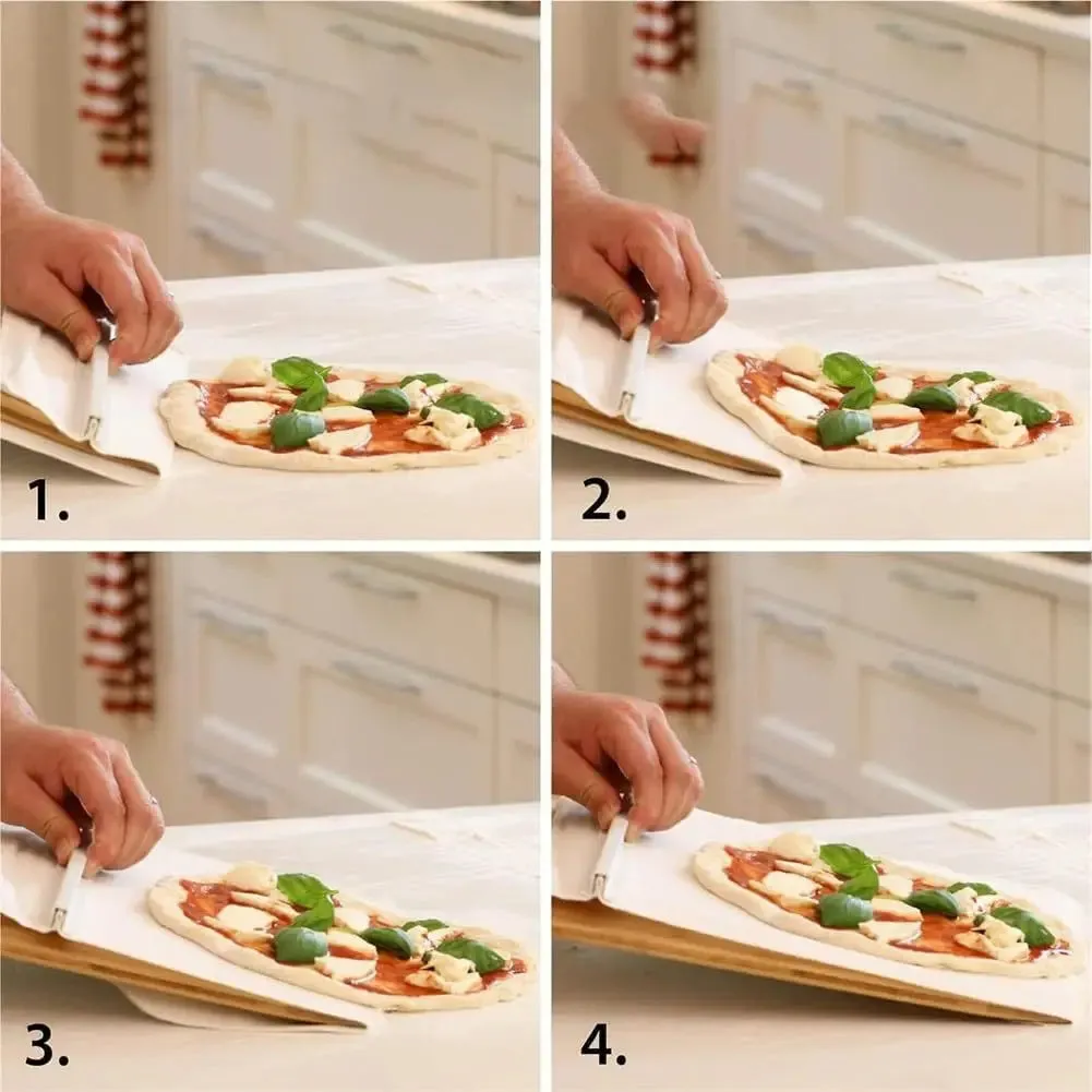 Wooden pizza transfer shovel with cutting board surface and hanging hole