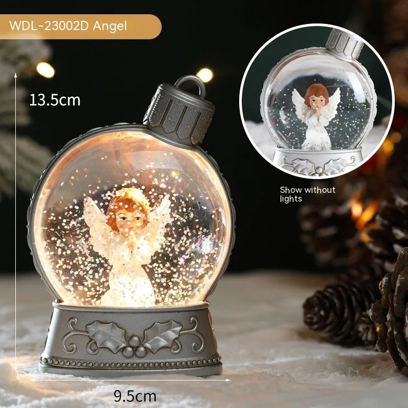 LED Christmas decoration with flame effect in snowman, angel, child tree or old man design