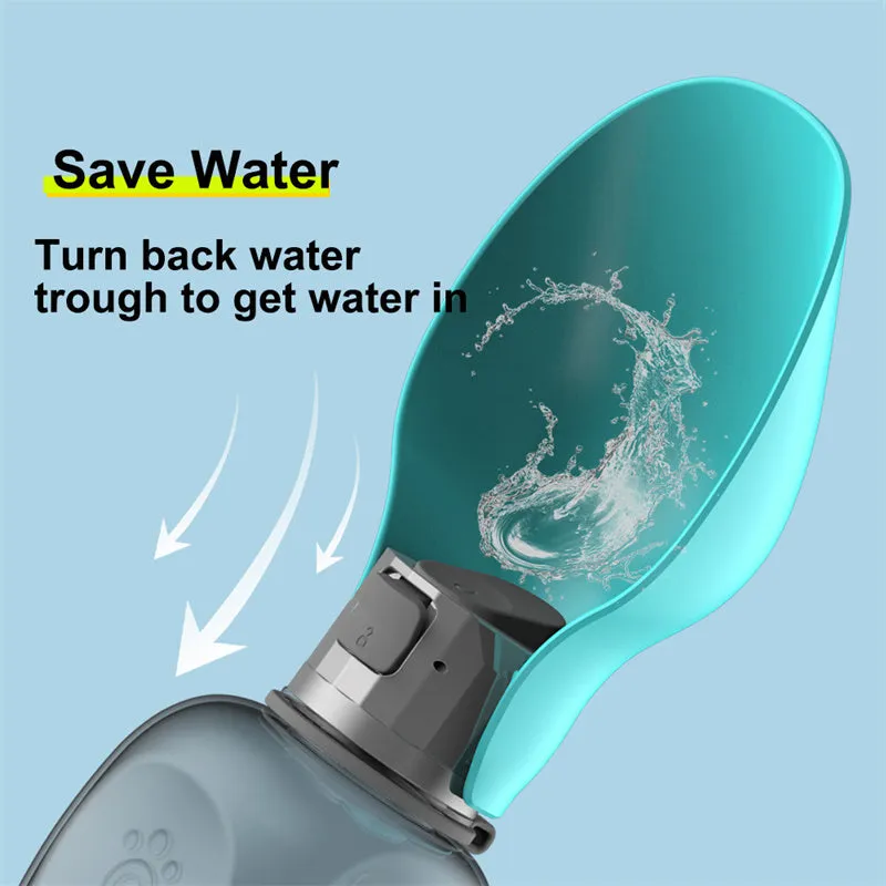 800ml portable dog water bottle with blue foldable drinking bowl and wrist strap