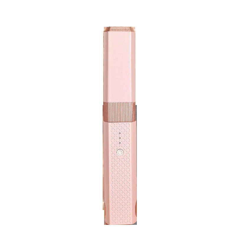 Pink and green cordless USB ceramic hair straightener and curler with compact design