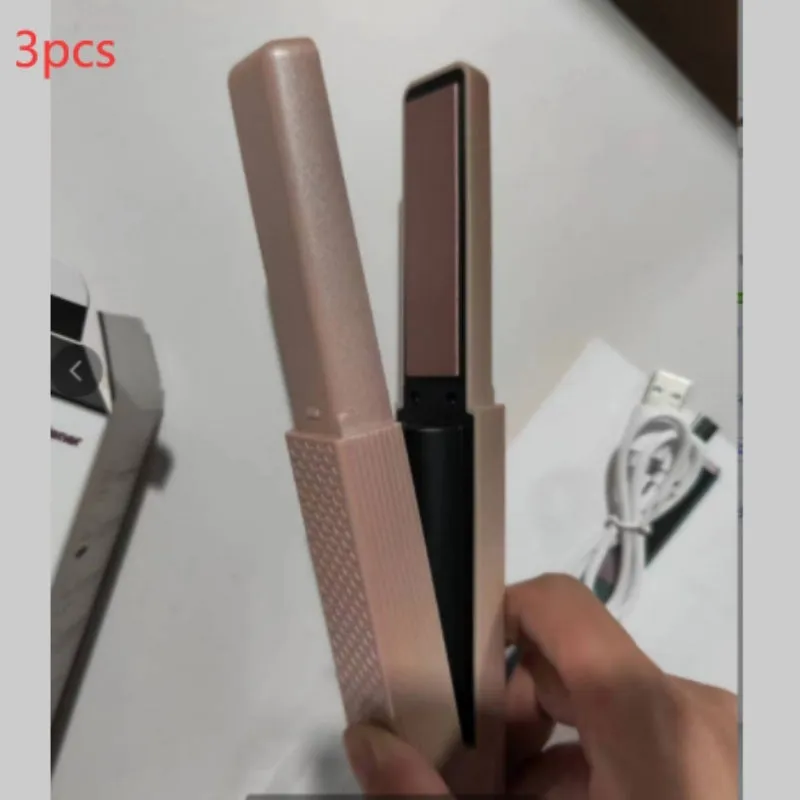 Pink and green cordless USB ceramic hair straightener and curler with compact design
