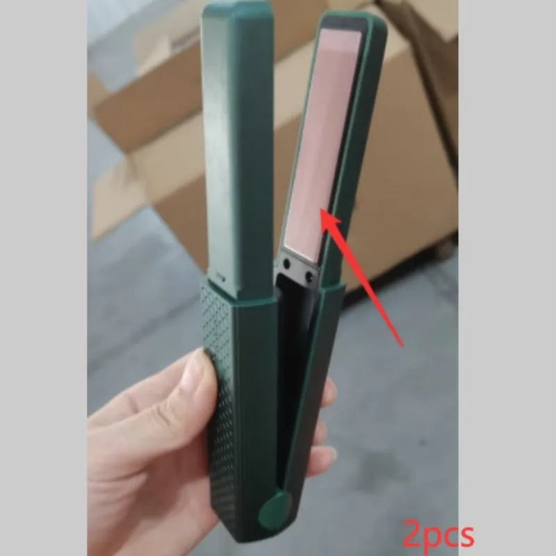 Pink and green cordless USB ceramic hair straightener and curler with compact design