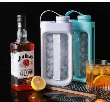Light blue and white 2-in-1 ice ball maker and cold drink kettle showing 17 ball capacity