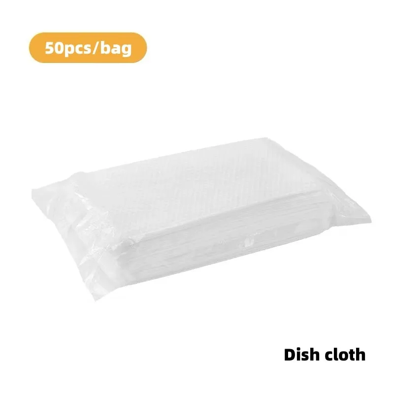 Disposable Magic Cleaning Brush with plastic handle, storage box, and 50 white non-woven fabric rag refills.