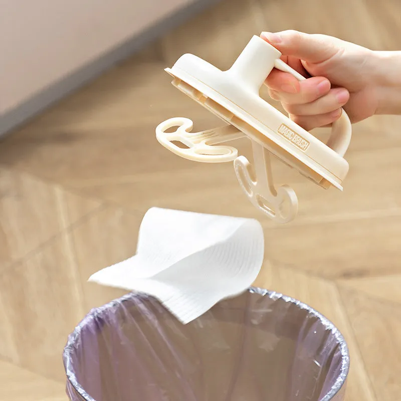 Disposable Magic Cleaning Brush with plastic handle, storage box, and 50 white non-woven fabric rag refills.