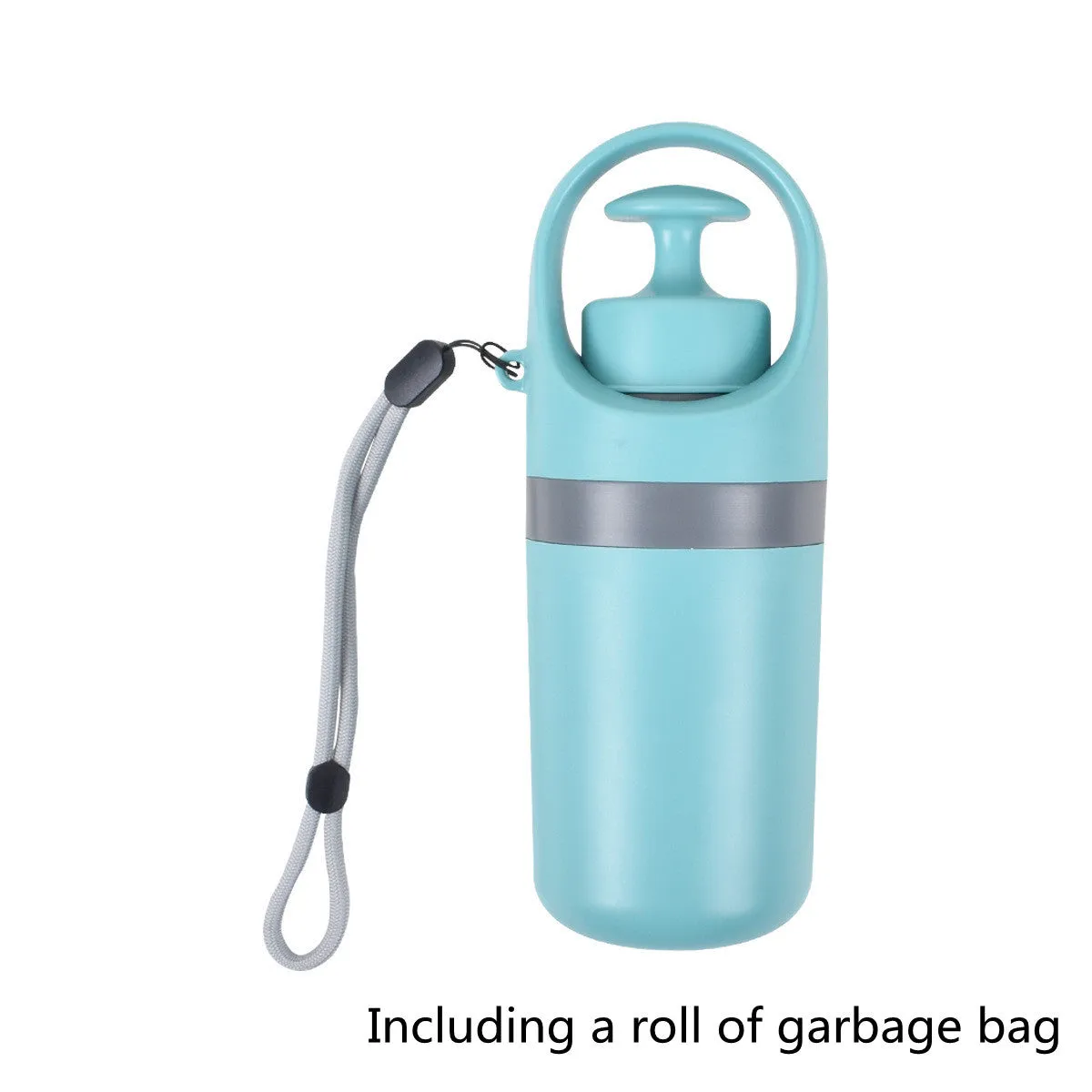 Blue portable dog pooper scooper with built-in bag dispenser and eight-claw shovel.