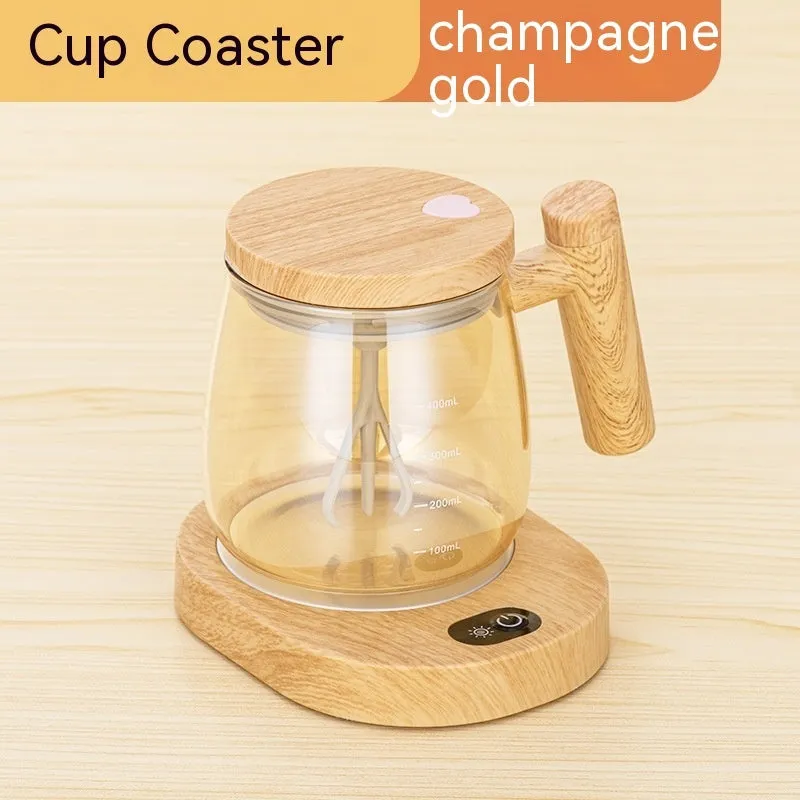 Clear borosilicate glass self-stirring coffee mug with automatic mixing function and 400ml capacity