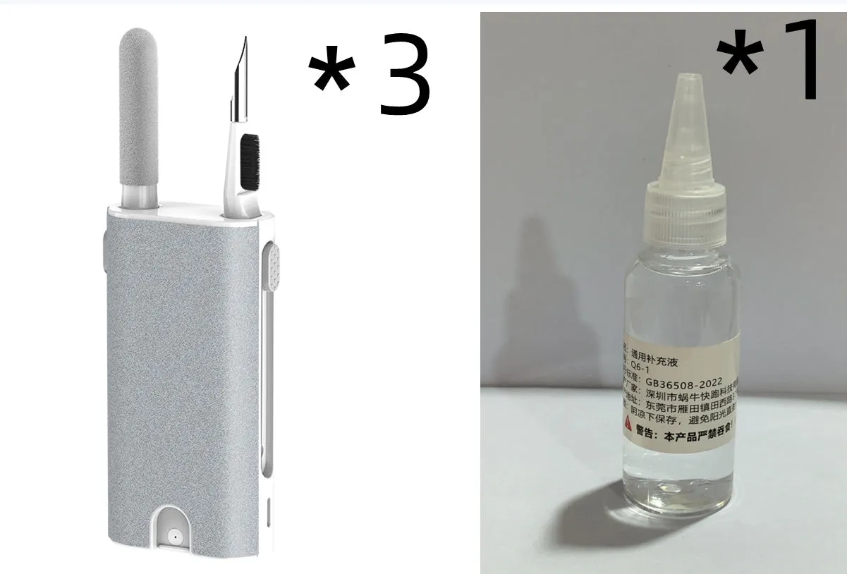 5-in-1 digital device cleaning kit with brush, metal tip, and black flocking sponge head