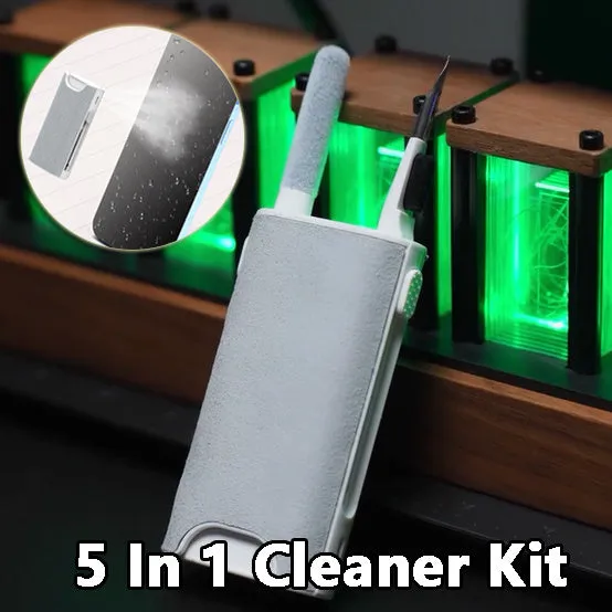 5-in-1 digital device cleaning kit with brush, metal tip, and black flocking sponge head