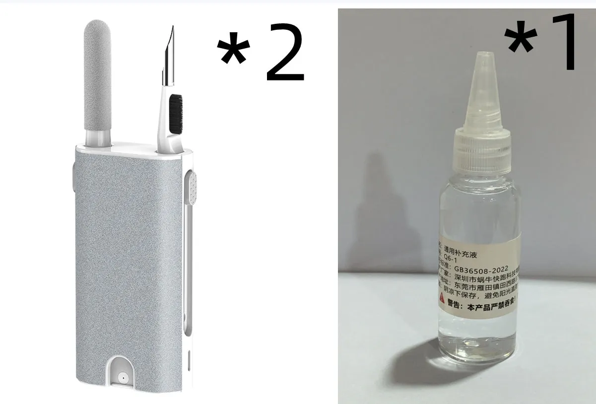 5-in-1 digital device cleaning kit with brush, metal tip, and black flocking sponge head