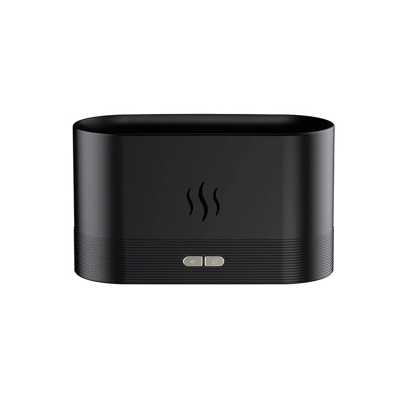 Square black ultrasonic aroma diffuser with LED flame effect and mist output
