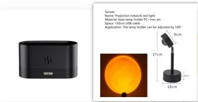 Square black ultrasonic aroma diffuser with LED flame effect and mist output