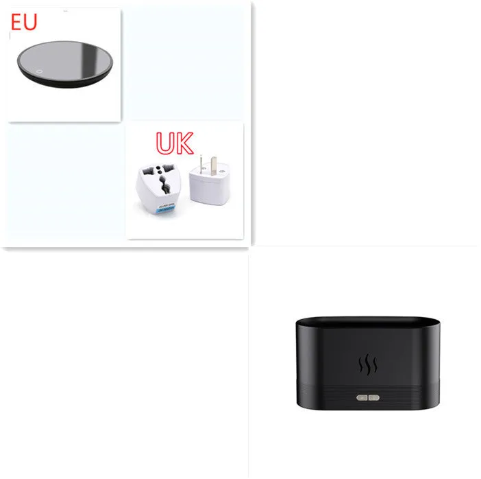 Square black ultrasonic aroma diffuser with LED flame effect and mist output