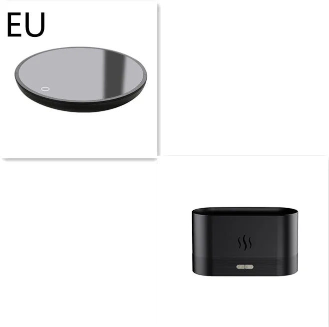 Square black ultrasonic aroma diffuser with LED flame effect and mist output