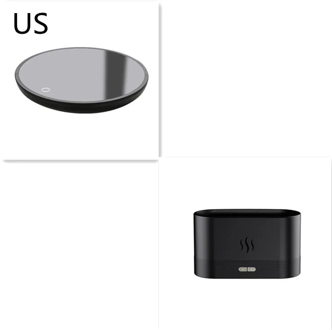 Square black ultrasonic aroma diffuser with LED flame effect and mist output