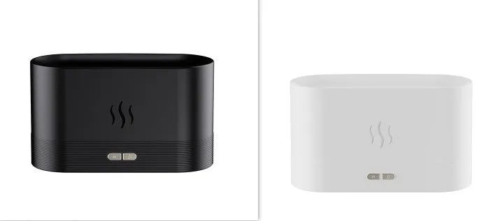 Square black ultrasonic aroma diffuser with LED flame effect and mist output