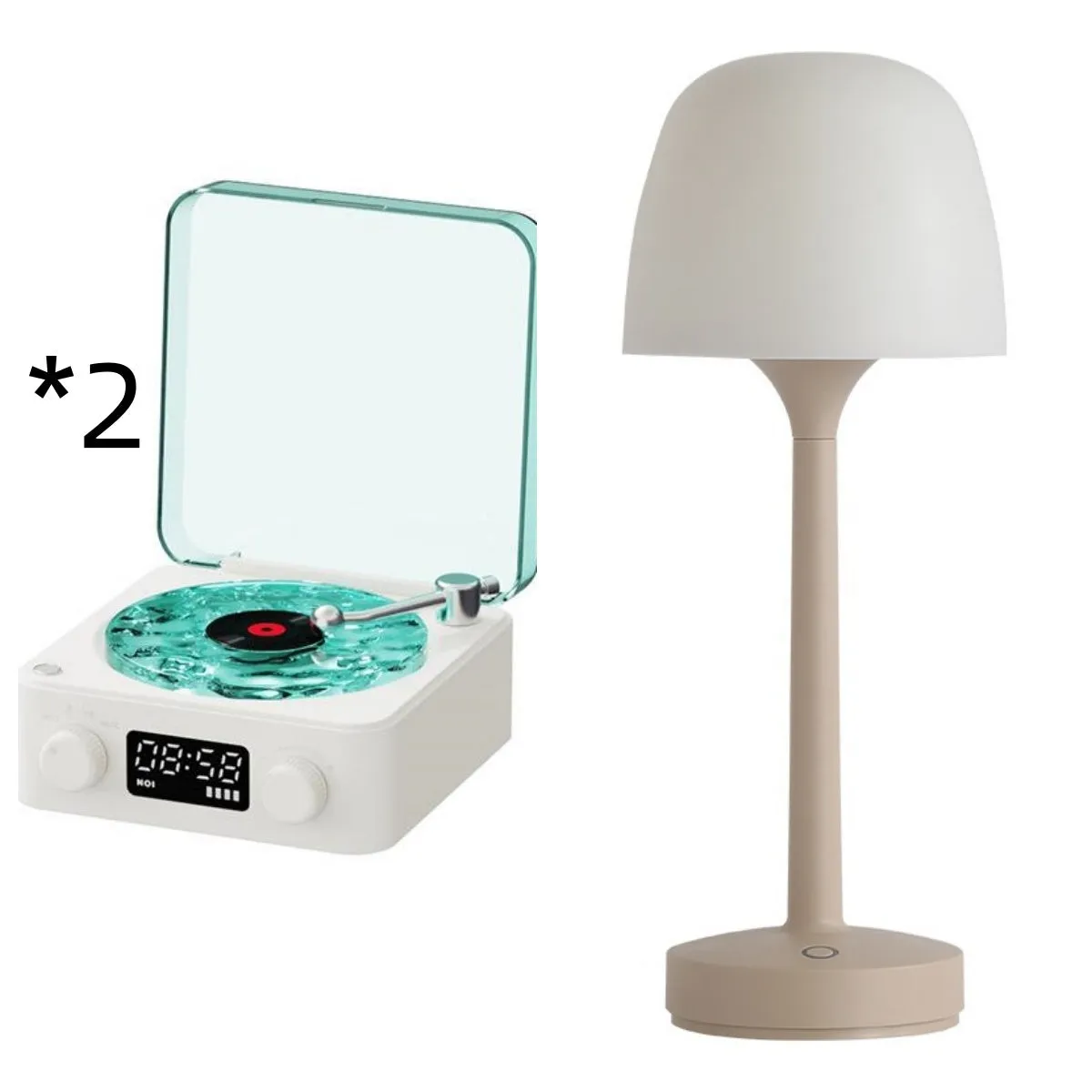 Retro turntable Bluetooth speaker with rotating vinyl and RGB projection lighting effects