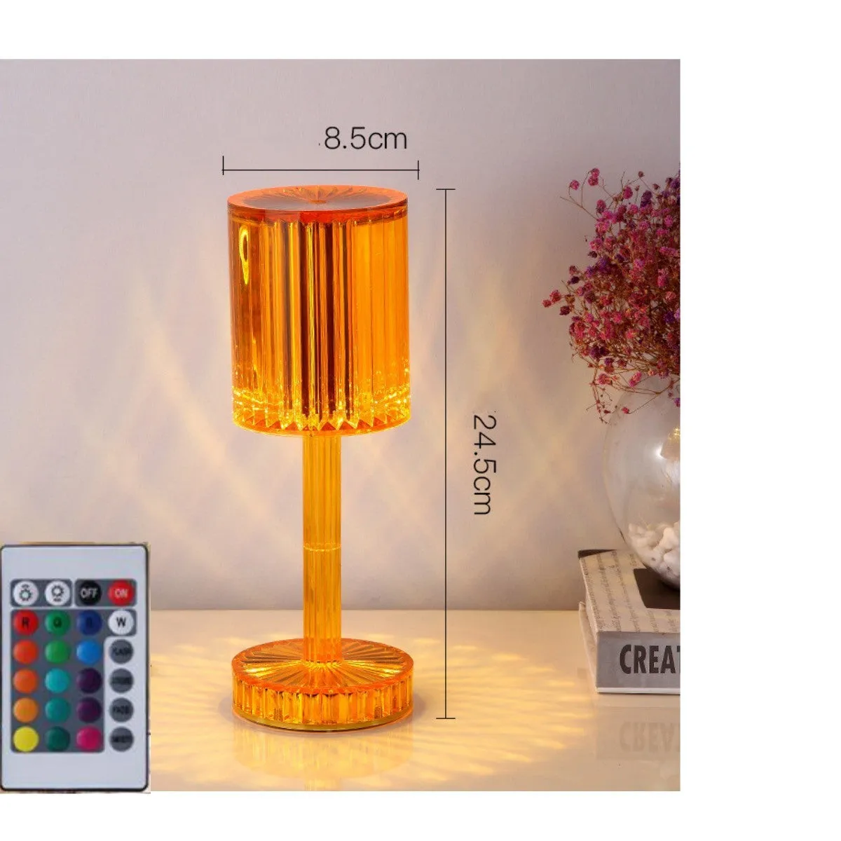 Crystal table lamp with transparent K9 crystal shade and touch dimmable base