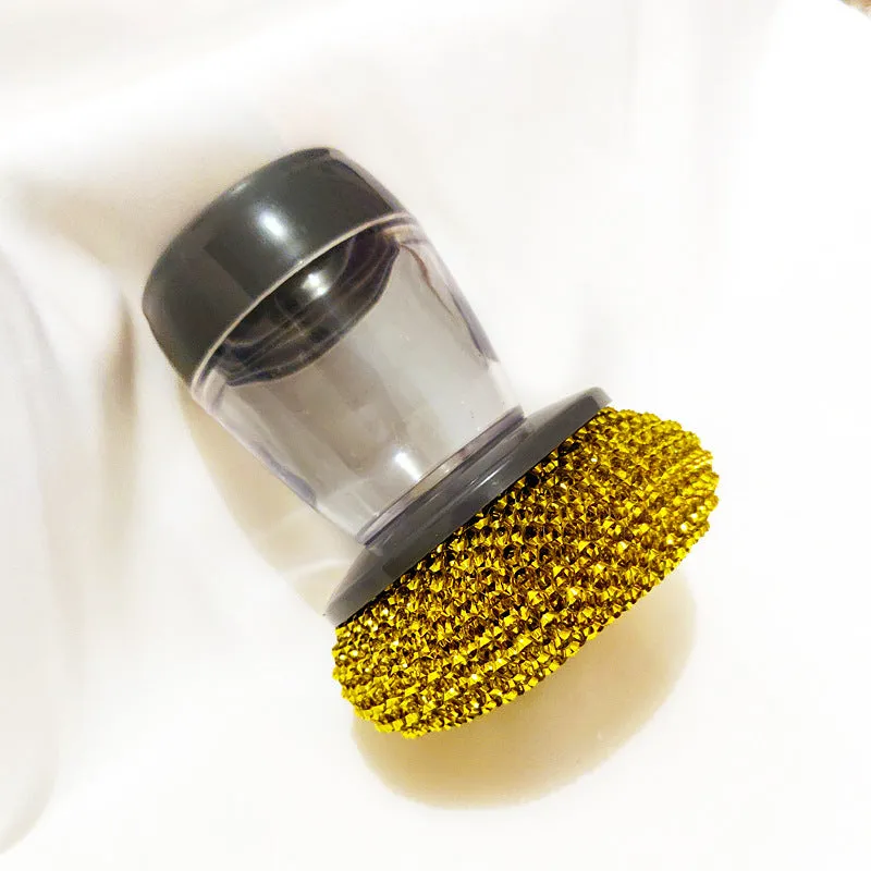 PET kitchen soap dispensing palm brush with push-type mechanism for scrubbing stoves and tiles