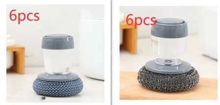 PET kitchen soap dispensing palm brush with push-type mechanism for scrubbing stoves and tiles
