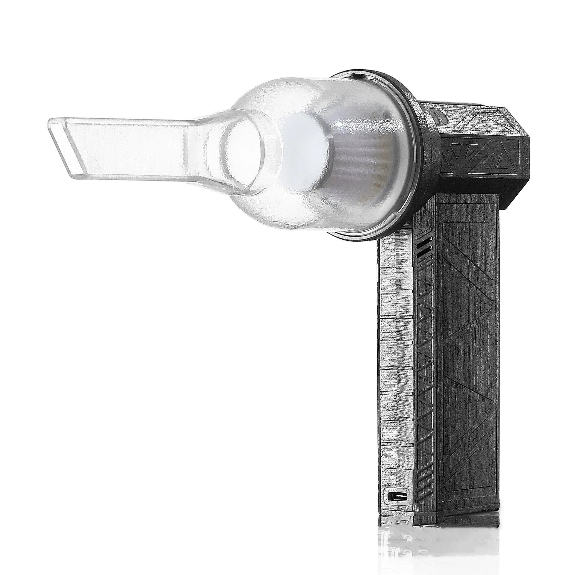 Iron grey cordless turbo fan air duster with brushless motor, shown in handheld use.