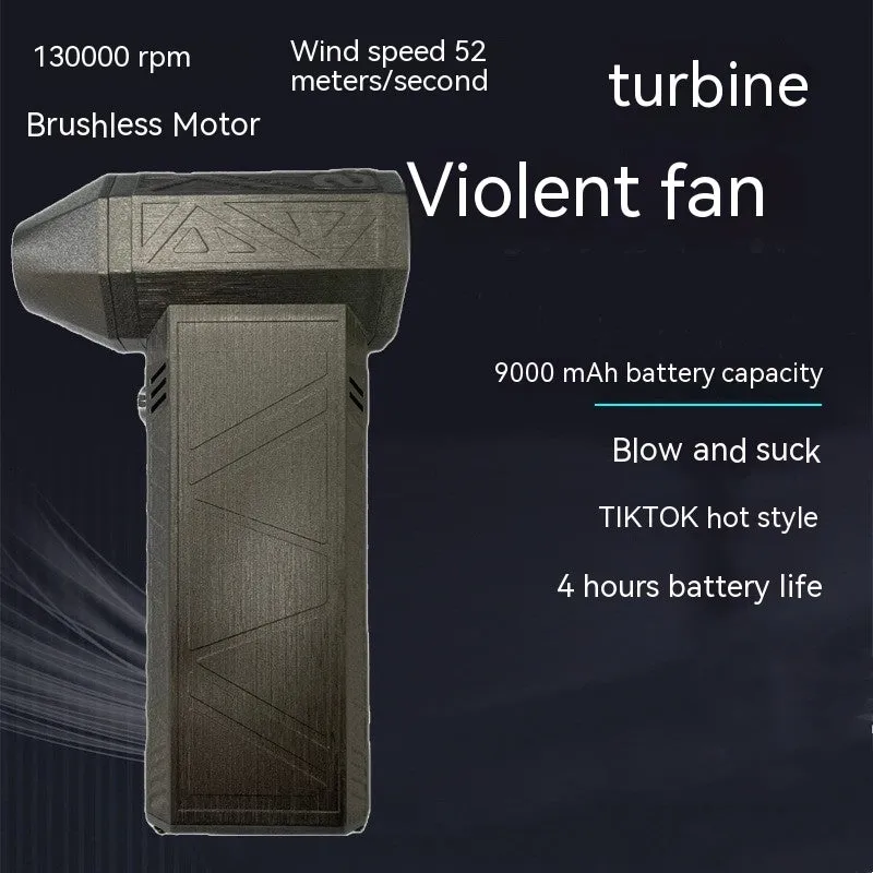 Iron grey cordless turbo fan air duster with brushless motor, shown in handheld use.