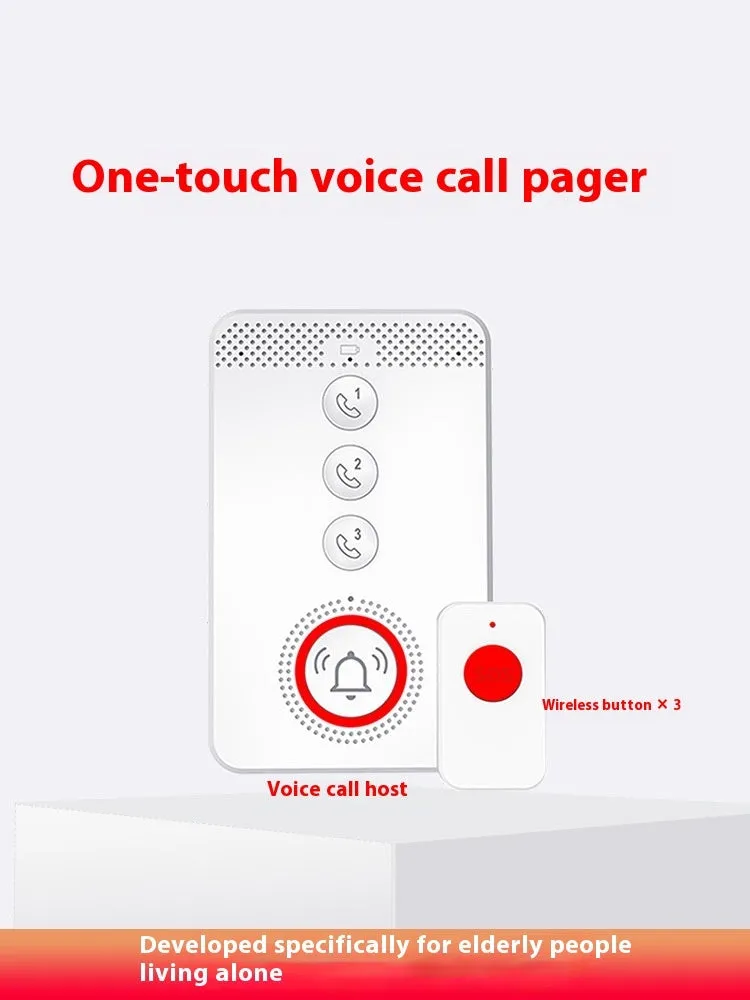 White emergency alert device set with one buzzer unit and three call buttons.