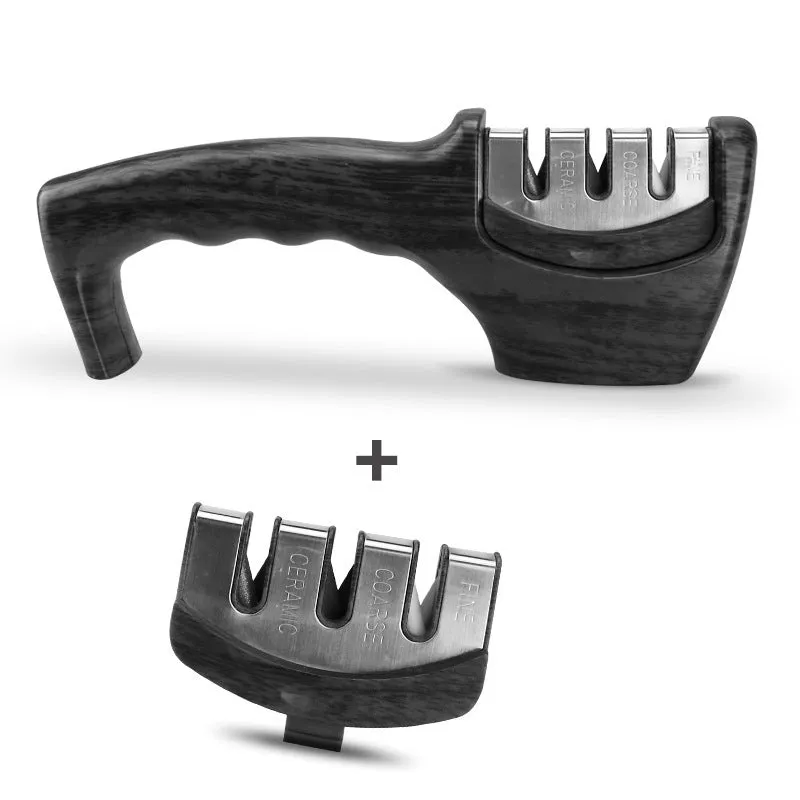 Diamond tungsten steel knife sharpening tool with dismantleable black ABS plastic body.