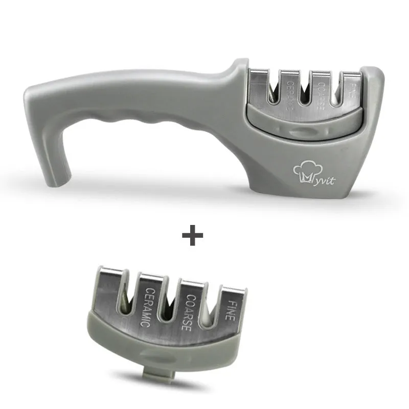 Diamond tungsten steel knife sharpening tool with dismantleable black ABS plastic body.