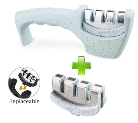 Diamond tungsten steel knife sharpening tool with dismantleable black ABS plastic body.