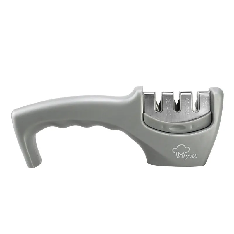 Diamond tungsten steel knife sharpening tool with dismantleable black ABS plastic body.