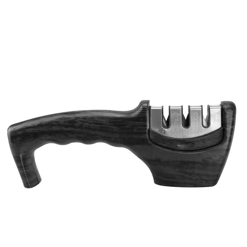 Diamond tungsten steel knife sharpening tool with dismantleable black ABS plastic body.