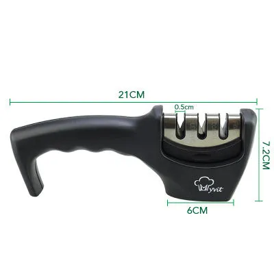 Diamond tungsten steel knife sharpening tool with dismantleable black ABS plastic body.