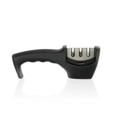 Diamond tungsten steel knife sharpening tool with dismantleable black ABS plastic body.