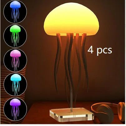 Jellyfish mood lamp with glowing adjustable tentacles and RGB colour-changing effects on a desk