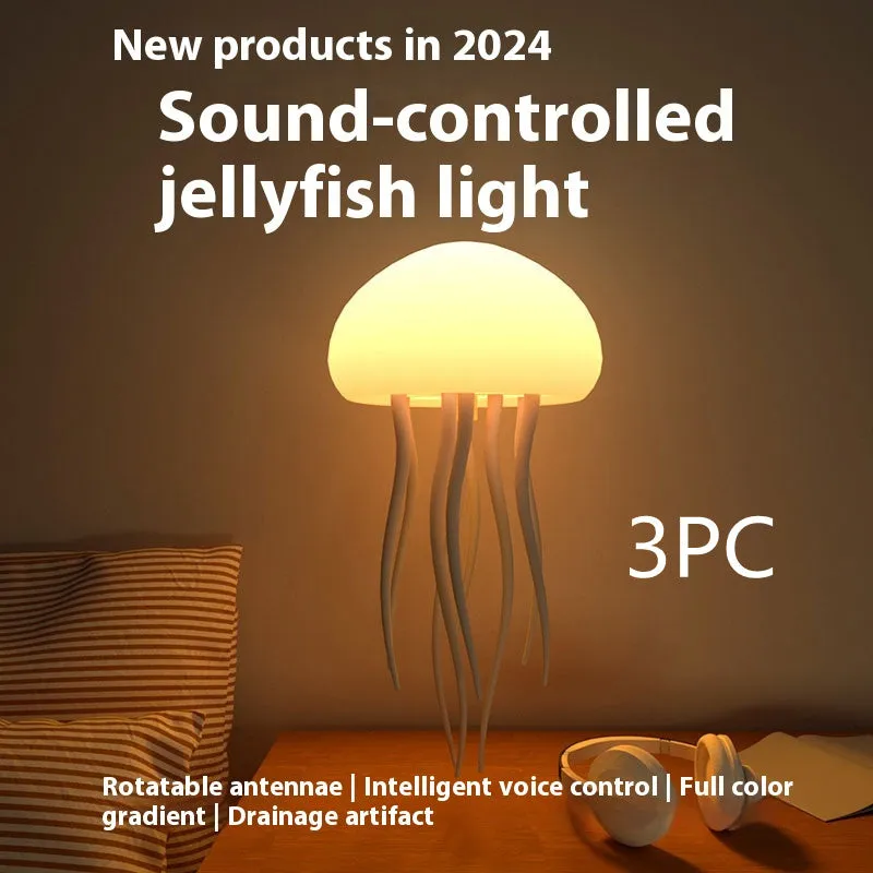 Jellyfish mood lamp with glowing adjustable tentacles and RGB colour-changing effects on a desk
