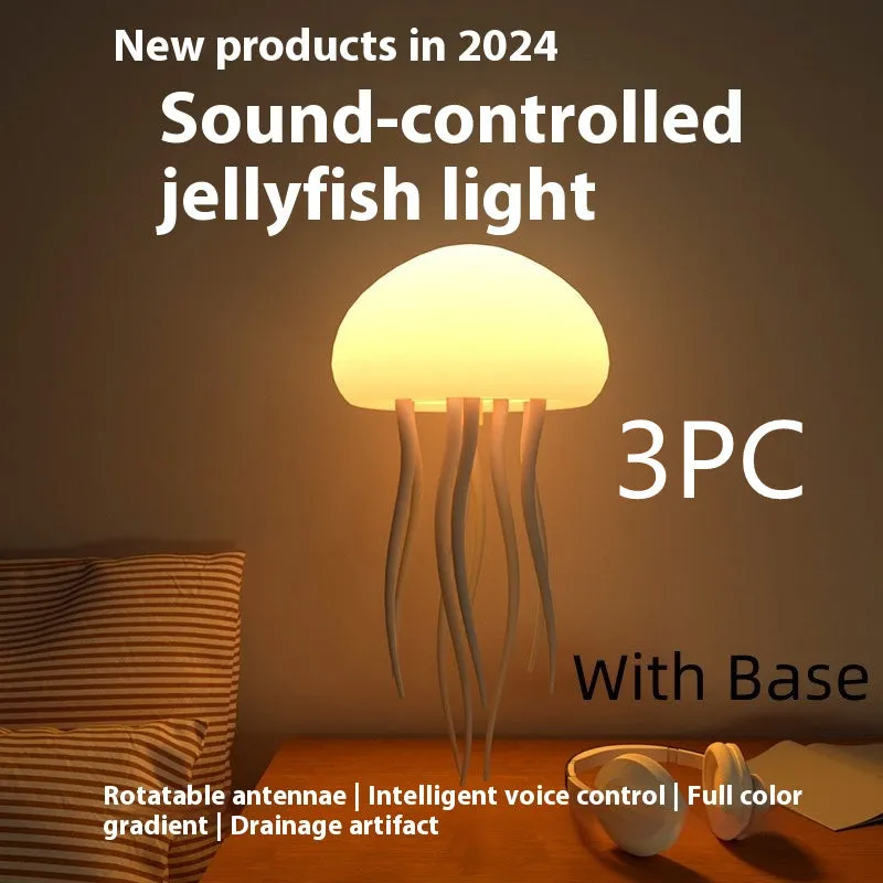 Jellyfish mood lamp with glowing adjustable tentacles and RGB colour-changing effects on a desk