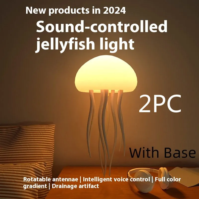Jellyfish mood lamp with glowing adjustable tentacles and RGB colour-changing effects on a desk
