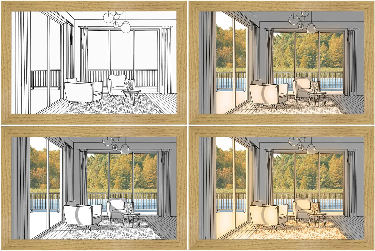 LED illuminated decorative picture showing scenic artwork with adjustable lighting in wooden frame