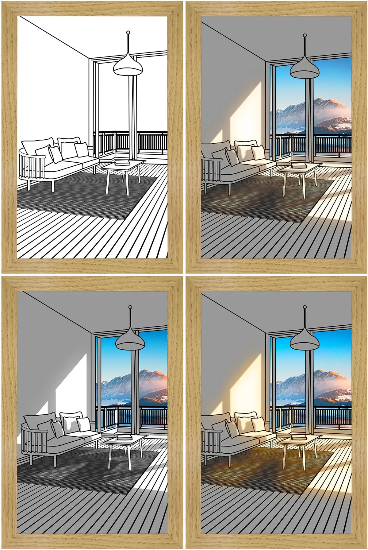 LED illuminated decorative picture showing scenic artwork with adjustable lighting in wooden frame