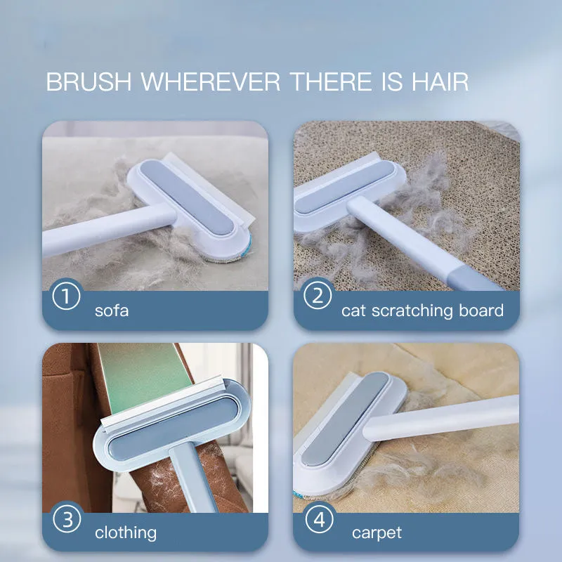 Multifunctional 4-in-1 screen cleaner and pet hair remover brush with flannel head and extension handle.