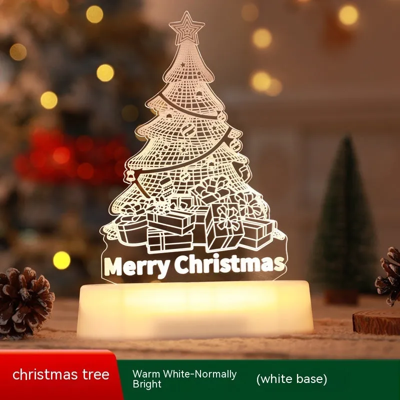 3D acrylic LED decorative lamp with Christmas tree design glowing with warm white light