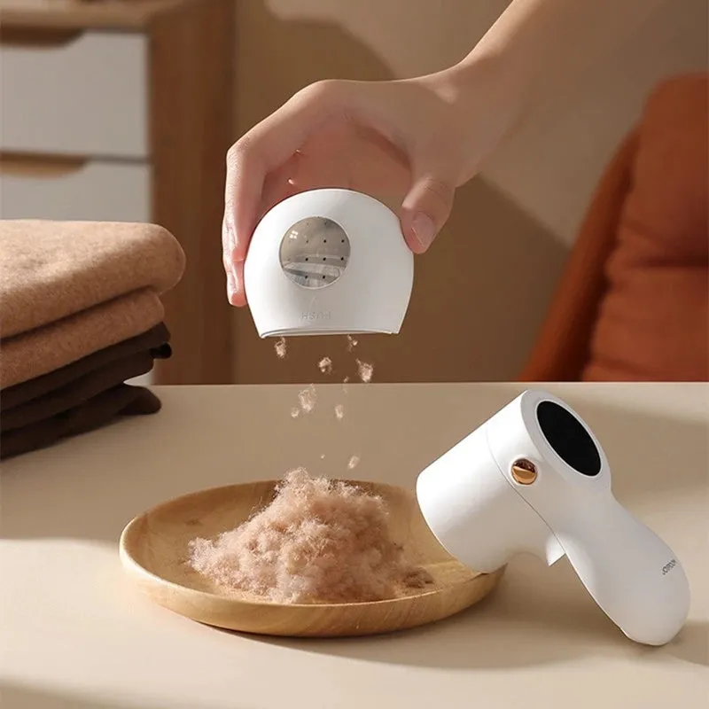 White electric fabric lint remover with LED display and USB charging port