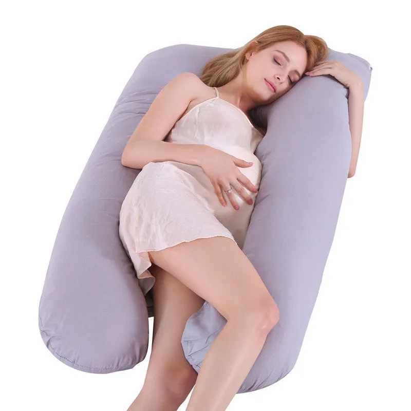 U-shaped pregnancy pillow in light blue with ice silk fabric, showing full 130cm length