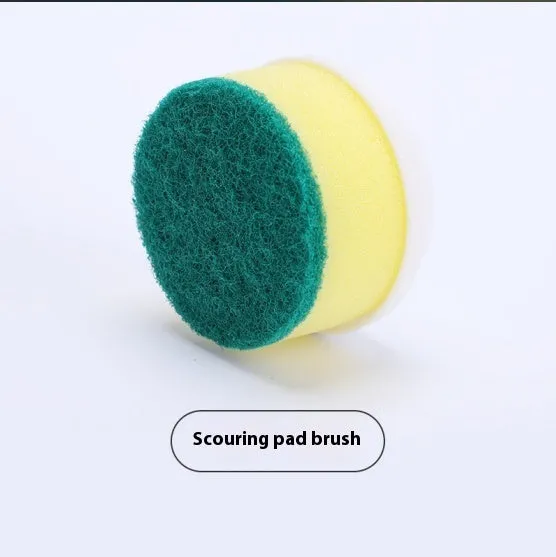 White cordless electric spinning cleaning brush with multiple brush heads on wall bracket