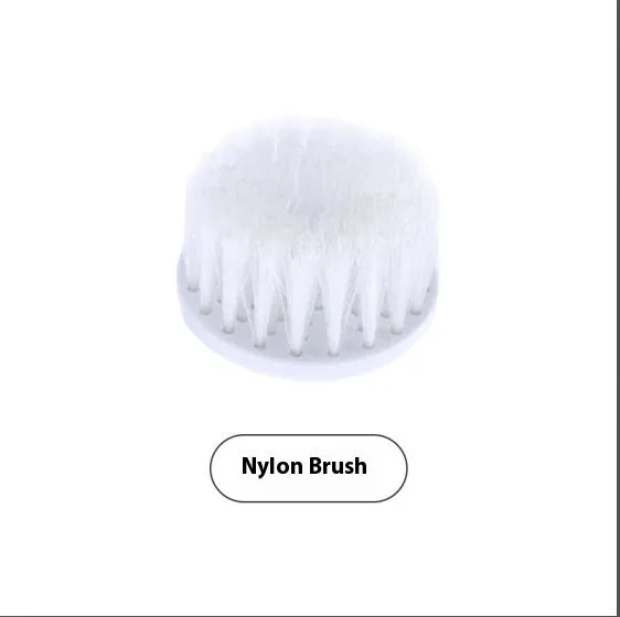 White cordless electric spinning cleaning brush with multiple brush heads on wall bracket