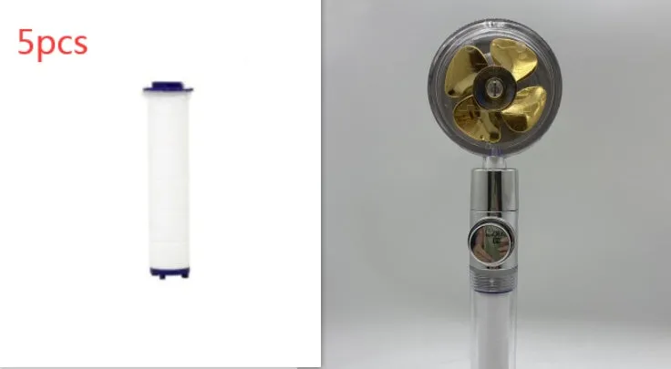 Chrome-finished round water-saving shower head with a built-in turbofan for high pressure spray