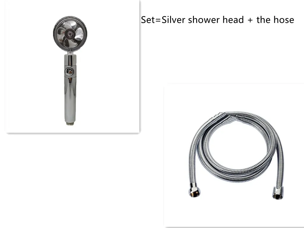 Chrome-finished round water-saving shower head with a built-in turbofan for high pressure spray