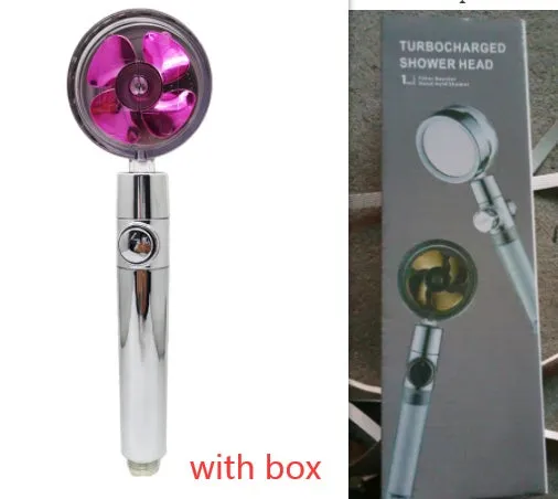 Chrome-finished round water-saving shower head with a built-in turbofan for high pressure spray